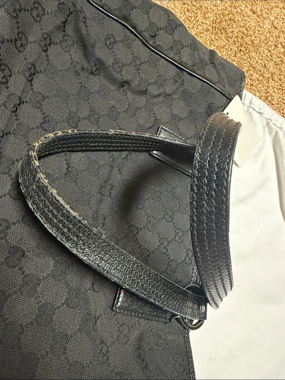 Gucci Black GG Canvas Tote with Leather Trim